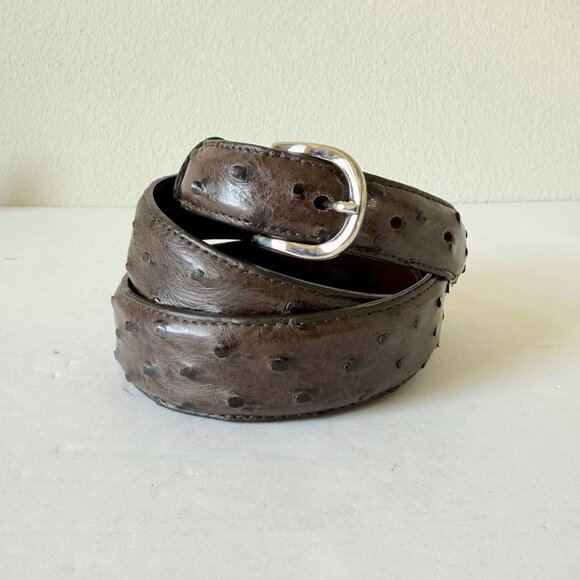 Rod Patrick Boot Makers Other - Rod Patrick Mens Full Quill Ostrich Leather Belt Dark Brown 1.25” Taper Sz 36